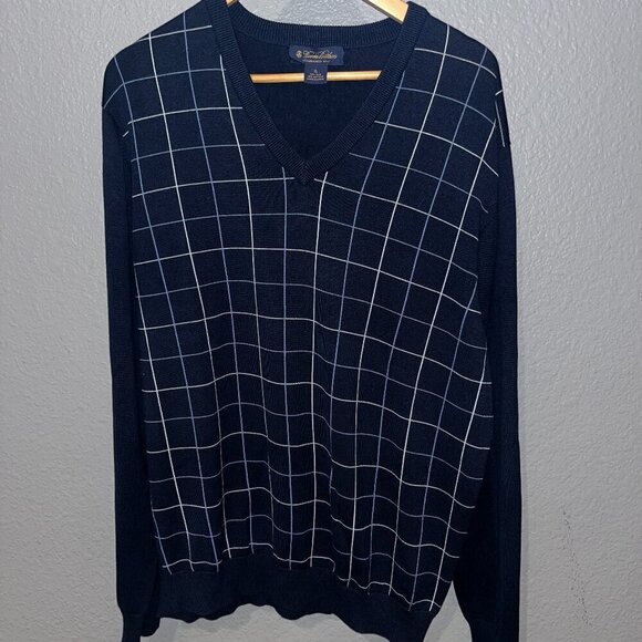 Brooks Brothers Other - BROOKS BROTHERS Silk Blend Navy Window Pane Business Preppy V-Neck Sweater - XL